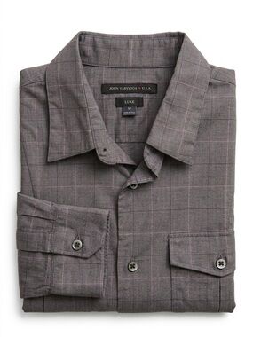 John Varvatos Luxe Button Up Shirt Size Medium Grey Checker